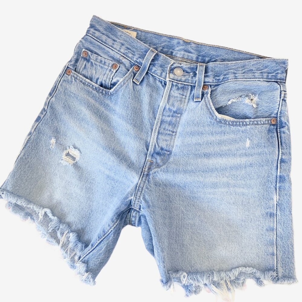 LEVI's 501s "90s Style Distressed Cut-Off High Rise Denim Shorts / 28 Inch Waist